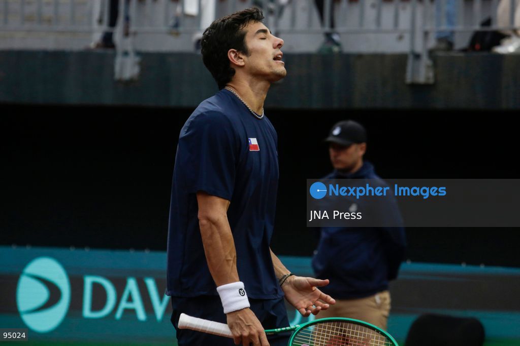 SANTIAGO, CHILE, SEPTEMBER 19, 2026: Players from Chile and Spain compete during their Davis Cup Qualifiers second-round tie at Court Central Anita Lizana in Santiago. Spain took a 2-0 lead after the opening day, with Daniel Mérida defeating Alejandro Tabilo 5-7, 6-3, 6-3 and Rafael Jódar beating Cristian Garín 6-0, 6-2. The winner of the tie will advance to the Davis Cup Final 8 in Bologna. Photo by Sebastian Silva / JNA Press. (Photo by Sebastian Silva/JNA Press via Nexpher Images)