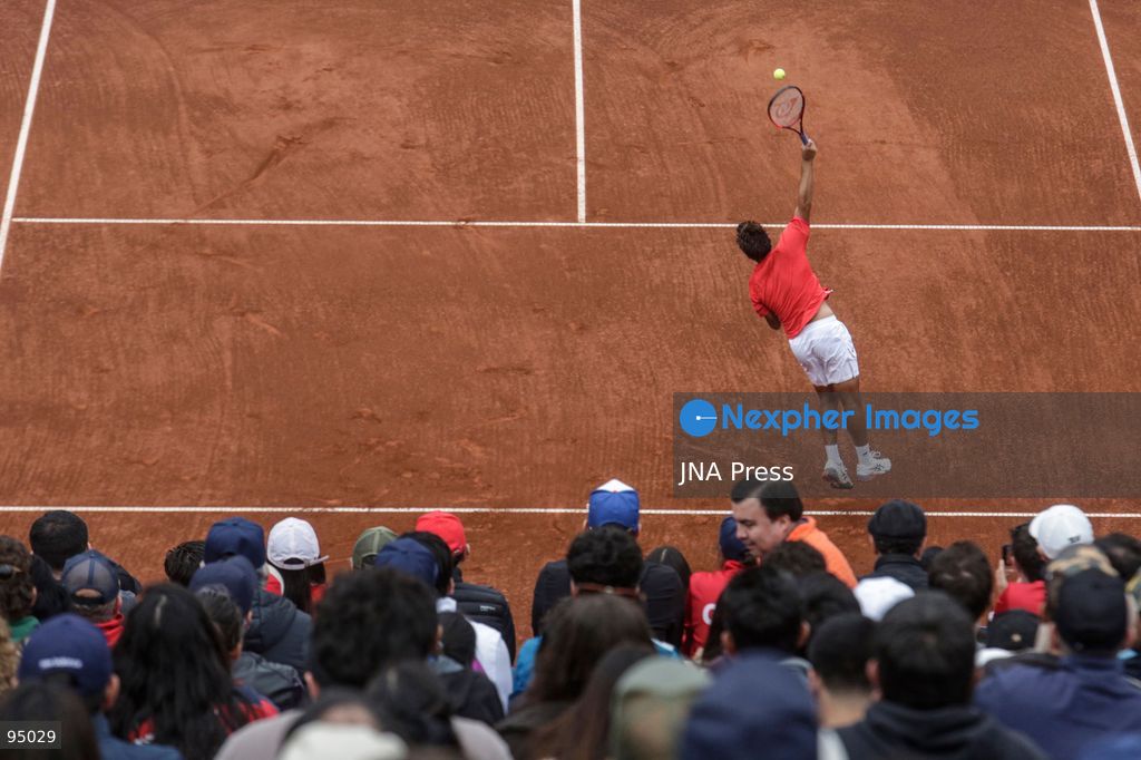 SANTIAGO, CHILE, SEPTEMBER 19, 2026: Players from Chile and Spain compete during their Davis Cup Qualifiers second-round tie at Court Central Anita Lizana in Santiago. Spain took a 2-0 lead after the opening day, with Daniel Mérida defeating Alejandro Tabilo 5-7, 6-3, 6-3 and Rafael Jódar beating Cristian Garín 6-0, 6-2. The winner of the tie will advance to the Davis Cup Final 8 in Bologna. Photo by Sebastian Silva / JNA Press. (Photo by Sebastian Silva/JNA Press via Nexpher Images)