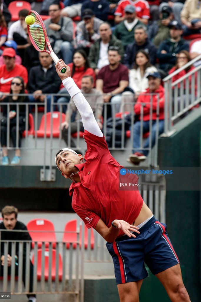 SANTIAGO, CHILE, SEPTEMBER 19, 2026: Players from Chile and Spain compete during their Davis Cup Qualifiers second-round tie at Court Central Anita Lizana in Santiago. Spain took a 2-0 lead after the opening day, with Daniel Mérida defeating Alejandro Tabilo 5-7, 6-3, 6-3 and Rafael Jódar beating Cristian Garín 6-0, 6-2. The winner of the tie will advance to the Davis Cup Final 8 in Bologna. Photo by Sebastian Silva / JNA Press. (Photo by Sebastian Silva/JNA Press via Nexpher Images)