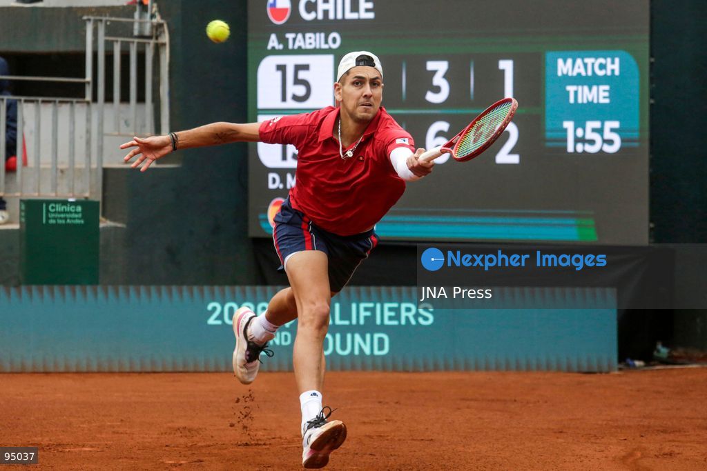 SANTIAGO, CHILE, SEPTEMBER 19, 2026: Players from Chile and Spain compete during their Davis Cup Qualifiers second-round tie at Court Central Anita Lizana in Santiago. Spain took a 2-0 lead after the opening day, with Daniel Mérida defeating Alejandro Tabilo 5-7, 6-3, 6-3 and Rafael Jódar beating Cristian Garín 6-0, 6-2. The winner of the tie will advance to the Davis Cup Final 8 in Bologna. Photo by Sebastian Silva / JNA Press. (Photo by Sebastian Silva/JNA Press via Nexpher Images)