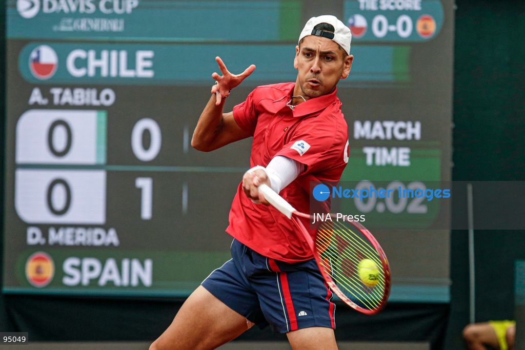 SANTIAGO, CHILE, SEPTEMBER 19, 2026: Players from Chile and Spain compete during their Davis Cup Qualifiers second-round tie at Court Central Anita Lizana in Santiago. Spain took a 2-0 lead after the opening day, with Daniel Mérida defeating Alejandro Tabilo 5-7, 6-3, 6-3 and Rafael Jódar beating Cristian Garín 6-0, 6-2. The winner of the tie will advance to the Davis Cup Final 8 in Bologna. Photo by Sebastian Silva / JNA Press. (Photo by Sebastian Silva/JNA Press via Nexpher Images)