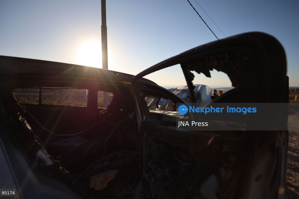 BEIT UMMAR, HEBRON, OCCUPIED WEST BANK, SEPTEMBER 20, 2026: Burned vehicles are seen following an attack by Israeli settlers in the town of Beit Ummar, north of Hebron. According to local sources, a Palestinian woman was injured and five vehicles were set on fire during the attack. Photo by Mosab Shawer / JNA Press. (Photo by Mosab shawer/JNA Press via Nexpher Images)