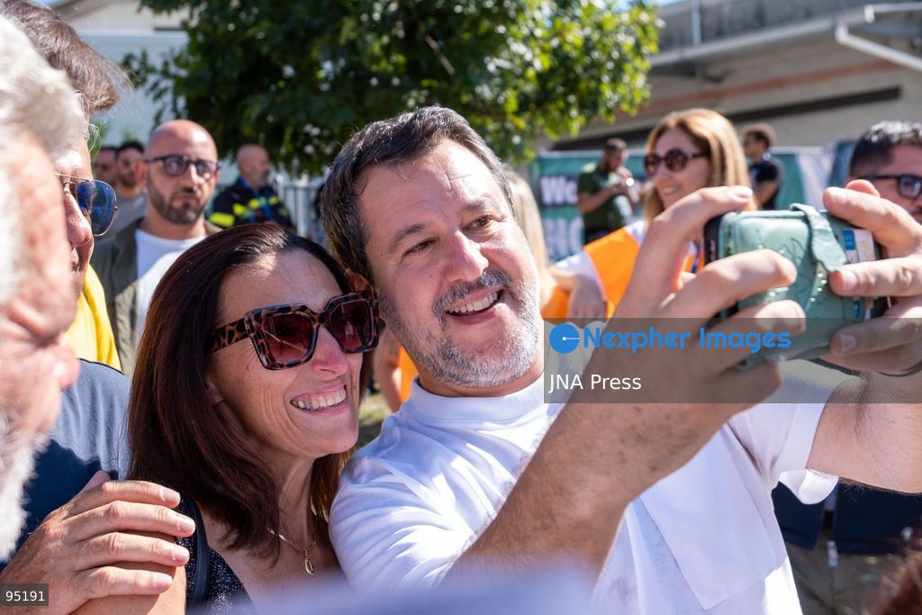 PONTIDA, BERGAMO, ITALY, SEPTEMBER 20, 2026: Lega leader Matteo Salvini addresses supporters during the party’s annual rally in Pontida, in the province of Bergamo. During the gathering, Salvini announced Silvia Sardone as Lega’s candidate for mayor of Milan ahead of the 2027 municipal election. Sardone said she was prepared to take part in a center-right primary to determine the coalition’s eventual mayoral candidate. The annual Pontida gathering also took place amid debate within the party over its leadership and future political direction. Photo by Leonaedo Garavgila/ JNA Press. (Photo by Leonardo Garavaglia/JNA Press via Nexpher Images)