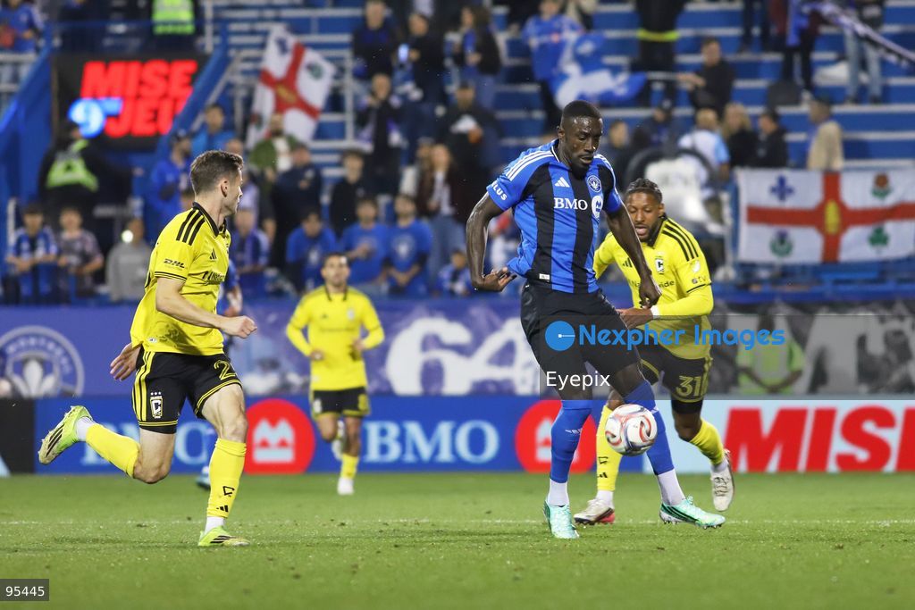 Prince Owusu #9 of CF Montreal controls the ball during the match between CF Montreal and Columbus Crew at Saputo Stadium. on September 19, 2026 in Montreal, Canada. (Photo by Horacio Zamora/ Eyepix Group) (Photo by Horacio Zamora/ Eyepix Group/Eyepix via Nexpher Images)