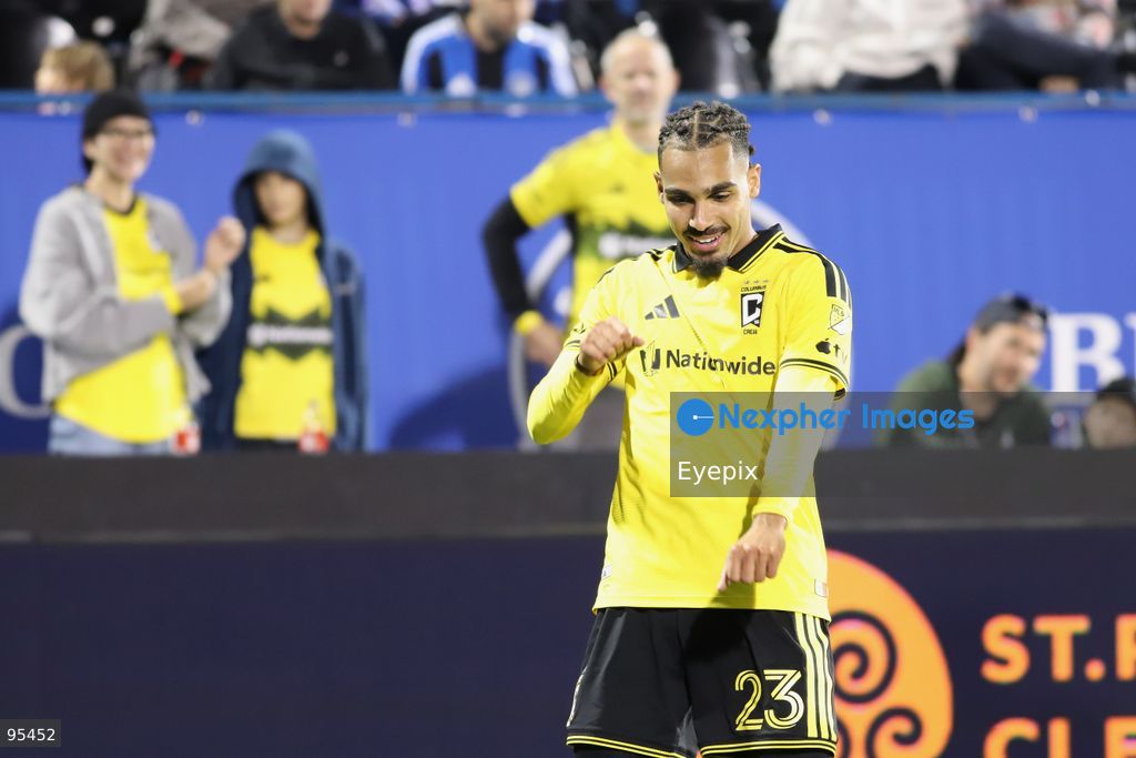 Mohamed Farsi #23 of Columbus Crew celebrating after scoring a goal during the match between CF Montreal and Columbus Crew at Saputo Stadium. on September 19, 2026 in Montreal, Canada. (Photo by Horacio Zamora/ Eyepix Group) (Photo by Horacio Zamora/ Eyepix Group/Eyepix via Nexpher Images)