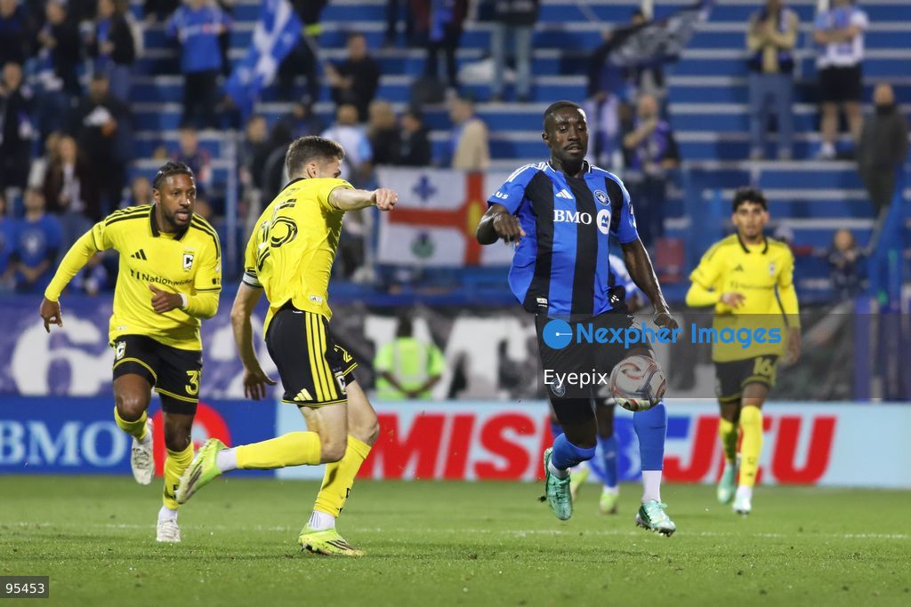 Prince Owusu #9 of CF Montreal runs with the ball during the match between CF Montreal and Columbus Crew at Saputo Stadium. on September 19, 2026 in Montreal, Canada. (Photo by Horacio Zamora/ Eyepix Group) (Photo by Horacio Zamora/ Eyepix Group/Eyepix via Nexpher Images)
