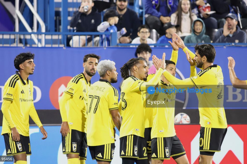 Mohamed Farsi #23 of Columbus Crew celebrating after scoring a goal whit his teammates during the match between CF Montreal and Columbus Crew at Saputo Stadium. on September 19, 2026 in Montreal, Canada. (Photo by Horacio Zamora/ Eyepix Group) (Photo by Horacio Zamora/ Eyepix Group/Eyepix via Nexpher Images)