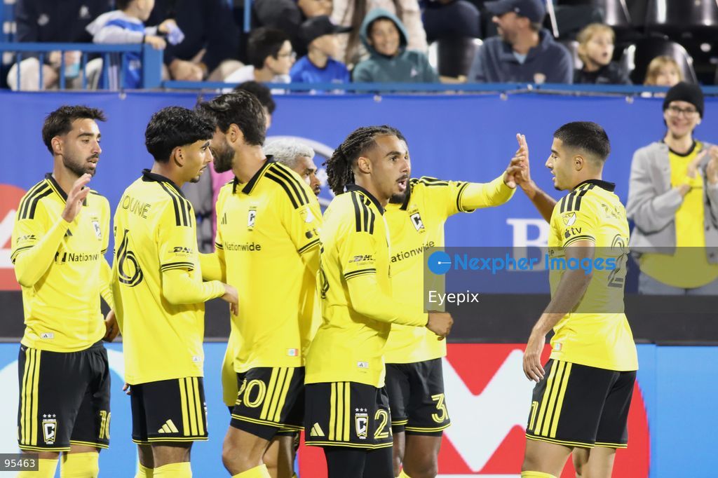 Mohamed Farsi #23 of Columbus Crew celebrating after scoring a goal whit his teammates during the match between CF Montreal and Columbus Crew at Saputo Stadium. on September 19, 2026 in Montreal, Canada. (Photo by Horacio Zamora/ Eyepix Group) (Photo by Horacio Zamora/ Eyepix Group/Eyepix via Nexpher Images)