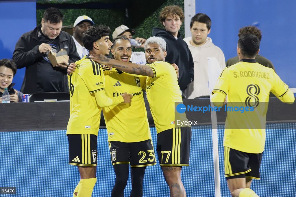 Mohamed Farsi #23 of Columbus Crew celebrating after scoring a goal whit his teammates during the match between CF Montreal and Columbus Crew at Saputo Stadium. on September 19, 2026 in Montreal, Canada. (Photo by Horacio Zamora/ Eyepix Group) (Photo by Horacio Zamora/ Eyepix Group/Eyepix via Nexpher Images)