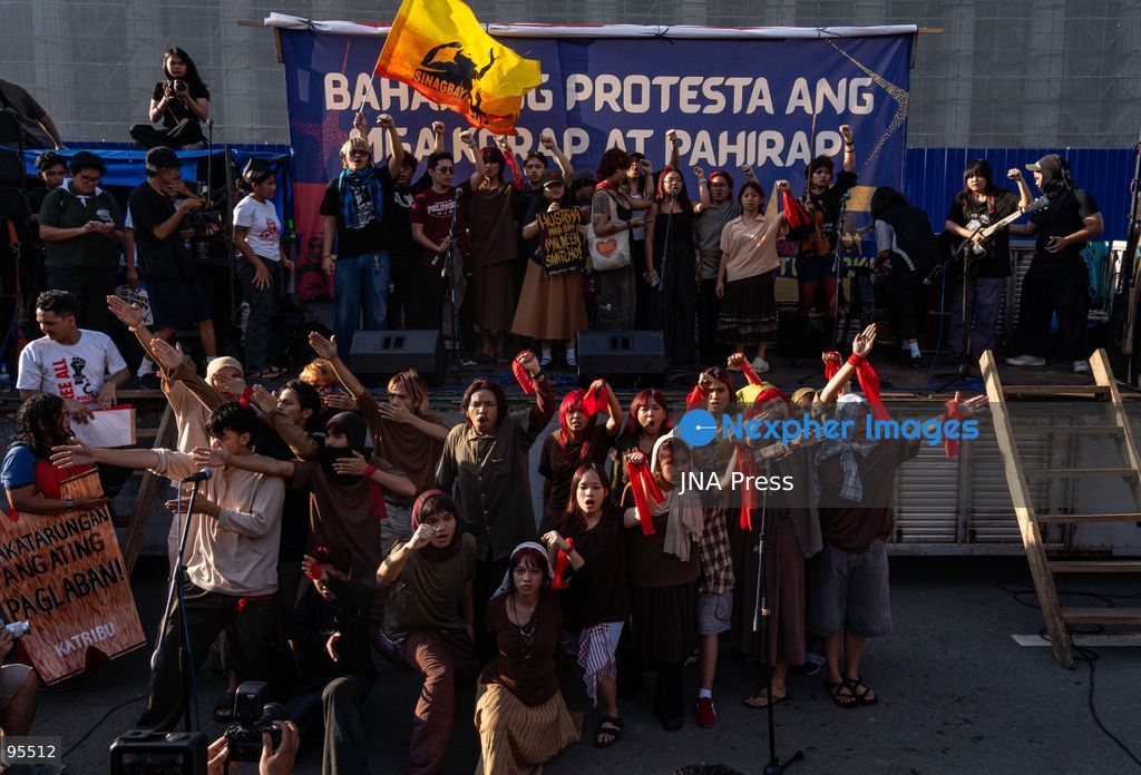 MANILA, PHILIPPINES, SEPTEMBER 21, 2026: Activists and members of progressive groups march through Manila during a demonstration marking the 54th anniversary of the declaration of Martial Law under former President Ferdinand Marcos Sr. The protest began with a program at Liwasang Bonifacio before demonstrators marched toward Mendiola, where police barricades had been deployed. Participants commemorated victims of human rights violations during the Marcos era and called for government accountability over current political and corruption issues. Photo by Charles Edmon / JNA Press. (Photo by Charles Edmon S. Perez/JNA Press via Nexpher Images)