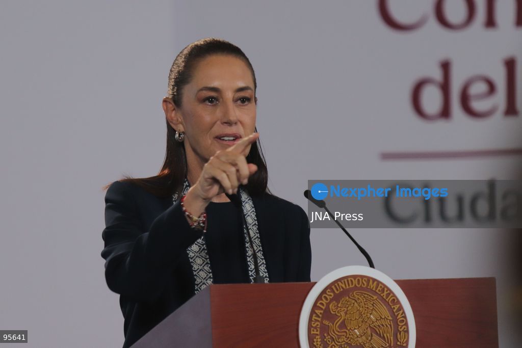 MEXICO CITY, MEXICO, SEPTEMBER 21, 2026: Mexican President Claudia Sheinbaum speaks during her morning press conference at the National Palace in Mexico City, where she addressed complaints by Garífuna communities and environmental activists over the filming of a reality television program in Cayos Cochinos, Honduras. Sheinbaum said activities in protected natural areas and Indigenous territories must comply with environmental regulations and respect community rights, while noting that she did not yet have complete information about the case. Photo by Carlos Santiago / JNA Press. (Photo by Carlos Santiago/JNA Press via Nexpher Images)
