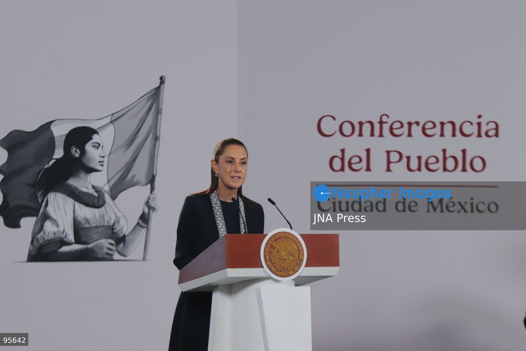 MEXICO CITY, MEXICO, SEPTEMBER 21, 2026: Mexican President Claudia Sheinbaum speaks during her morning press conference at the National Palace in Mexico City, where she addressed complaints by Garífuna communities and environmental activists over the filming of a reality television program in Cayos Cochinos, Honduras. Sheinbaum said activities in protected natural areas and Indigenous territories must comply with environmental regulations and respect community rights, while noting that she did not yet have complete information about the case. Photo by Carlos Santiago / JNA Press. (Photo by Carlos Santiago/JNA Press via Nexpher Images)