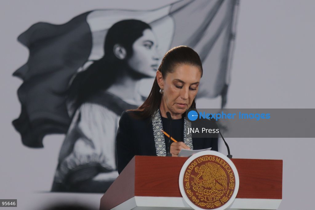MEXICO CITY, MEXICO, SEPTEMBER 21, 2026: Mexican President Claudia Sheinbaum speaks during her morning press conference at the National Palace in Mexico City, where she addressed complaints by Garífuna communities and environmental activists over the filming of a reality television program in Cayos Cochinos, Honduras. Sheinbaum said activities in protected natural areas and Indigenous territories must comply with environmental regulations and respect community rights, while noting that she did not yet have complete information about the case. Photo by Carlos Santiago / JNA Press. (Photo by Carlos Santiago/JNA Press via Nexpher Images)