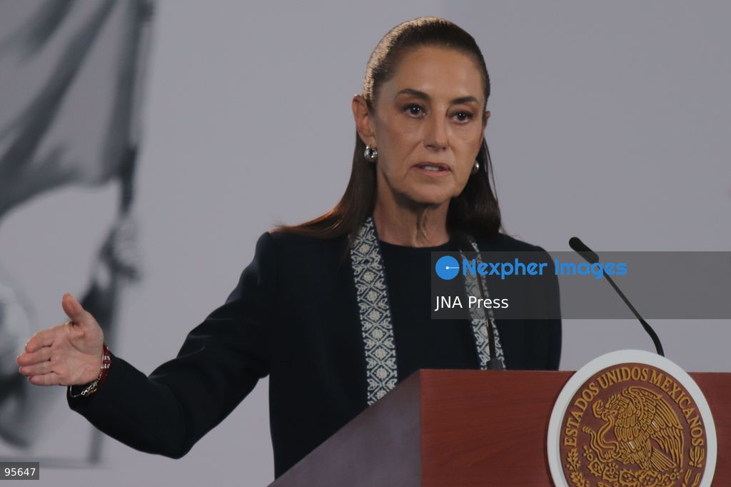 MEXICO CITY, MEXICO, SEPTEMBER 21, 2026: Mexican President Claudia Sheinbaum speaks during her morning press conference at the National Palace in Mexico City, where she addressed complaints by Garífuna communities and environmental activists over the filming of a reality television program in Cayos Cochinos, Honduras. Sheinbaum said activities in protected natural areas and Indigenous territories must comply with environmental regulations and respect community rights, while noting that she did not yet have complete information about the case. Photo by Carlos Santiago / JNA Press. (Photo by Carlos Santiago/JNA Press via Nexpher Images)