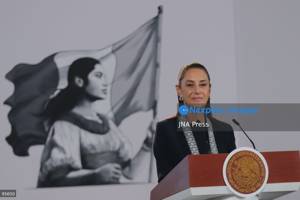 MEXICO CITY, MEXICO, SEPTEMBER 21, 2026: Mexican President Claudia Sheinbaum speaks during her morning press conference at the National Palace in Mexico City, where she addressed complaints by Garífuna communities and environmental activists over the filming of a reality television program in Cayos Cochinos, Honduras. Sheinbaum said activities in protected natural areas and Indigenous territories must comply with environmental regulations and respect community rights, while noting that she did not yet have complete information about the case. Photo by Carlos Santiago / JNA Press. (Photo by Carlos Santiago/JNA Press via Nexpher Images)