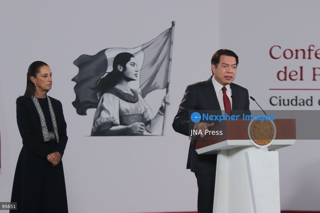 MEXICO CITY, MEXICO, SEPTEMBER 21, 2026: Mexican President Claudia Sheinbaum speaks during her morning press conference at the National Palace in Mexico City, where she addressed complaints by Garífuna communities and environmental activists over the filming of a reality television program in Cayos Cochinos, Honduras. Sheinbaum said activities in protected natural areas and Indigenous territories must comply with environmental regulations and respect community rights, while noting that she did not yet have complete information about the case. Photo by Carlos Santiago / JNA Press. (Photo by Carlos Santiago/JNA Press via Nexpher Images)