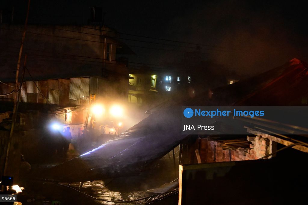 KATHMANDU, NEPAL, SEPTEMBER 21, 2026: Firefighters and security personnel work to extinguish a fire at a plastic warehouse in the Teku area of Kathmandu. Personnel from the Nepal Army, Armed Police Force and Nepal Police joined Kathmandu Metropolitan City firefighters and local residents in efforts to bring the blaze under control near residential buildings and a waste-management centre. The cause of the fire and the extent of the damage were not immediately known. Photo by Safal Shrestha/ JNA Press. (Photo by Safal Prakash Shrestha/JNA Press via Nexpher Images)