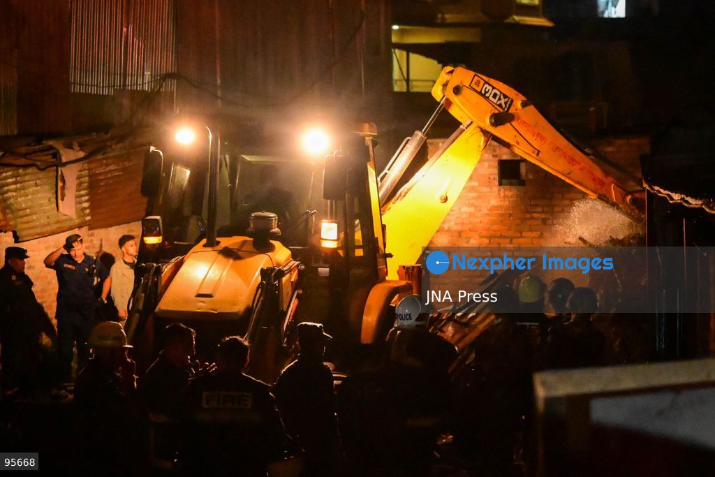KATHMANDU, NEPAL, SEPTEMBER 21, 2026: Firefighters and security personnel work to extinguish a fire at a plastic warehouse in the Teku area of Kathmandu. Personnel from the Nepal Army, Armed Police Force and Nepal Police joined Kathmandu Metropolitan City firefighters and local residents in efforts to bring the blaze under control near residential buildings and a waste-management centre. The cause of the fire and the extent of the damage were not immediately known. Photo by Safal Shrestha/ JNA Press. (Photo by Safal Prakash Shrestha/JNA Press via Nexpher Images)
