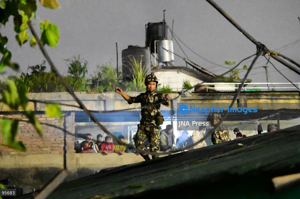 KATHMANDU, NEPAL, SEPTEMBER 21, 2026: Firefighters and security personnel work to extinguish a fire at a plastic warehouse in the Teku area of Kathmandu. Personnel from the Nepal Army, Armed Police Force and Nepal Police joined Kathmandu Metropolitan City firefighters and local residents in efforts to bring the blaze under control near residential buildings and a waste-management centre. The cause of the fire and the extent of the damage were not immediately known. Photo by Safal Shrestha/ JNA Press. (Photo by Safal Prakash Shrestha/JNA Press via Nexpher Images)