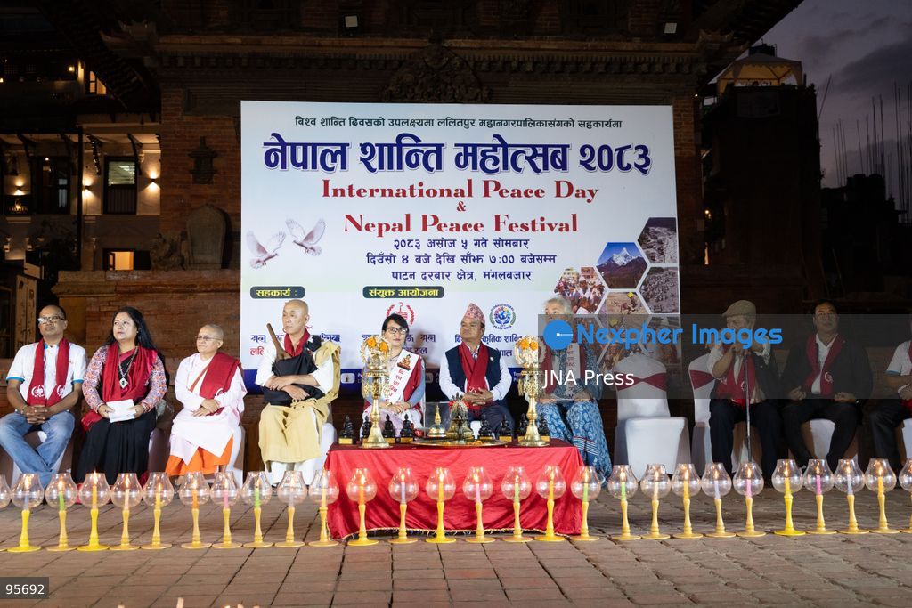 LALITPUR, NEPAL, SEPTEMBER 21, 2026: Participants light traditional lamps at Patan Durbar Square in Lalitpur following a peace walk marking the International Day of Peace. The event was organized by Global Cultural Peace Walk Nepal and Jyapu Samaj Yala, bringing participants together for a symbolic observance promoting peace and solidarity. The International Day of Peace is observed annually on September 21. Photo by Ghanashyam Shrestha / JNA Press. (Photo by Ghanashyam Shrestha/JNA Press via Nexpher Images)