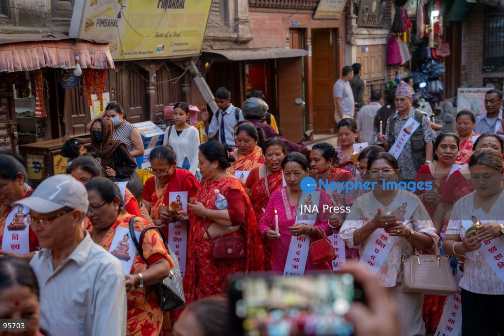 LALITPUR, NEPAL, SEPTEMBER 21, 2026: Participants light traditional lamps at Patan Durbar Square in Lalitpur following a peace walk marking the International Day of Peace. The event was organized by Global Cultural Peace Walk Nepal and Jyapu Samaj Yala, bringing participants together for a symbolic observance promoting peace and solidarity. The International Day of Peace is observed annually on September 21. Photo by Ghanashyam Shrestha / JNA Press. (Photo by Ghanashyam Shrestha/JNA Press via Nexpher Images)