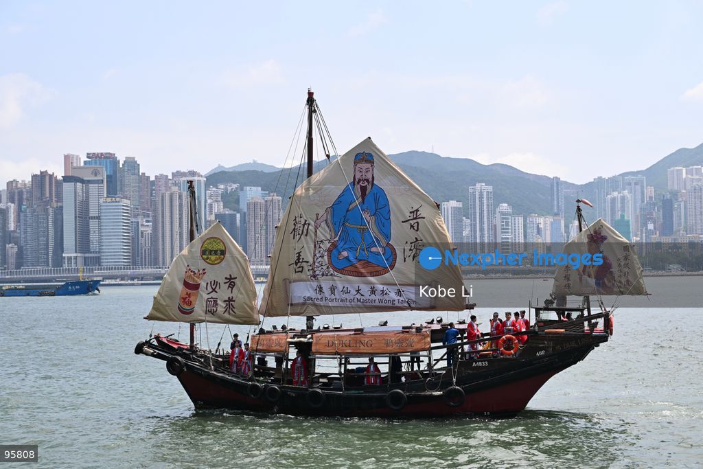 Sik Sik Yuen Wong Tai Sin Temple and the Dukling boat for a special maritime parade in Victoria Harbour on September 23, 2026 in Hong Kong. (Photo by Kobe Li/Nexpher Images)