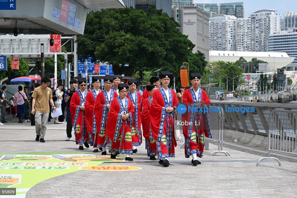 Some Taoist Priest of Sik Sik Yuen Wong Tai Sin Temple being go on the Dukling boat at Tsim Sha Tsui on September 23, 2026 in Hong Kong. Today, Sik Sik Yuen Wong Tai Sin and the Dukling boat for a special maritime parade in Victoria Harbour. (Photo by Kobe Li/Nexpher Images)