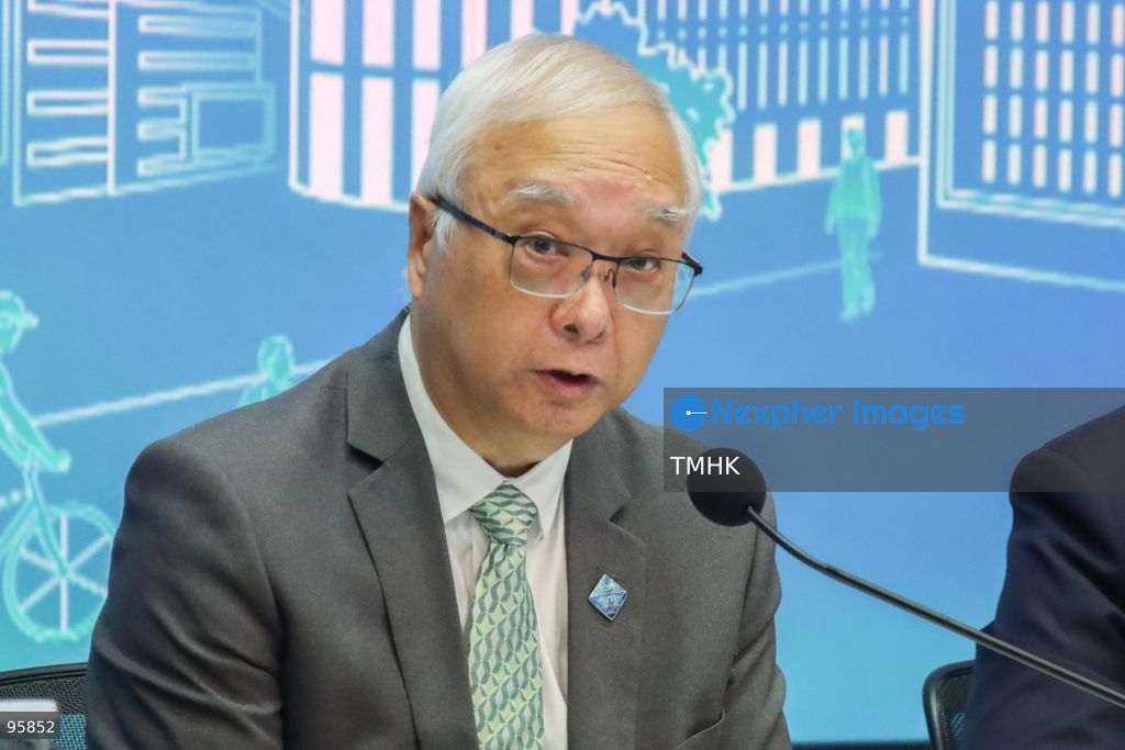 A close-up view shows Secretary for Environment and Ecology Tse Chin-wan speaking during a press conference on initiatives from the 2026 Policy Address and the "First Five-Year Plan of Hong Kong" on September 21, 2026 in Hong Kong. Tse elaborated on targets including zero-carbon electricity generation, the expansion of electric vehicle charging networks, and long-term zero-landfill goals. (Photo by Gordon Choi/TMHK via Nexpher Images)