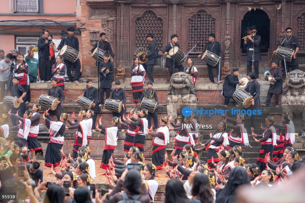 KATHMANDU, NEPAL, SEPTEMBER 23, 2026: Participants raise the ceremonial Indra Dhwaja, or flagpole, in front of Hanuman Dhoka at Basantapur in Kathmandu, formally marking the beginning of the annual Indra Jatra festival. The eight-day religious and cultural festival features traditional rituals, masked dances, chariot processions and worship of Hindu deities, and is one of the major annual celebrations of the Kathmandu Valley. Photo by Ghanashyam Shrestha / JNA Press. (Photo by Ghanashyam Shrestha/JNA Press via Nexpher Images)