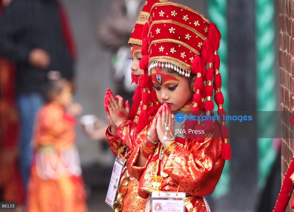 KATHMANDU, NEPAL, SEPTEMBER 24, 2026: Young girls dressed as Kumaris take part in a collective Kumari Puja in front of the Taleju Bhawani Temple at Hanuman Dhoka Durbar Square in Kathmandu during the ongoing Indra Jatra festival. Hundreds of pre-pubescent girls participated in the traditional ceremony, during which they are worshipped as representations of the Kumari, or living goddess. The ritual is traditionally held following the ceremonial raising of the Indra Dhwaja that marks the beginning of the eight-day Indra Jatra festival. Photo by Shankar Bhujel / JNA Press. (Photo by Shankar Bhujel/JNA Press via Nexpher Images)