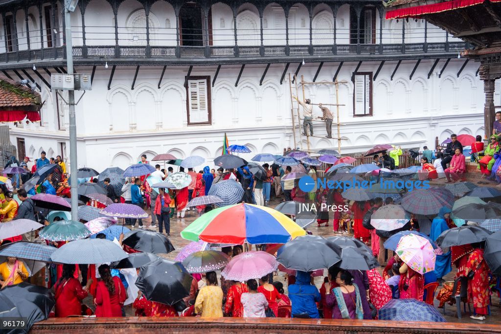 KATHMANDU, NEPAL, SEPTEMBER 24, 2026: Young girls dressed as Kumaris take part in a mass Kumari Puja at Hanuman Dhoka Durbar Square in Kathmandu on the second day of the Indra Jatra festival. Girls traditionally eligible for the ritual are worshipped as representations of the Kumari, or living goddess, during the ceremony. In Newar tradition, Kumari Puja is associated with prayers for peace, prosperity and well-being and with the blessings of Goddess Taleju Bhawani. Photo by Ghanashyam Shrestha / JNA Press. (Photo by Ghanashyam Shrestha/JNA Press via Nexpher Images)