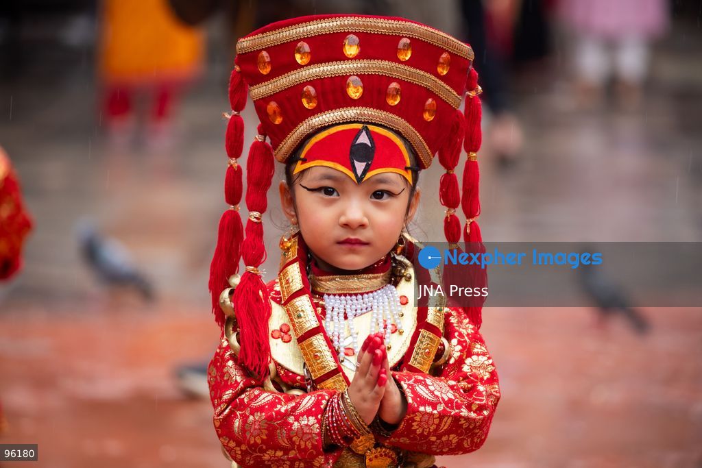 KATHMANDU, NEPAL, SEPTEMBER 24, 2026: Young girls dressed as Kumaris take part in a mass Kumari Puja at Hanuman Dhoka Durbar Square in Kathmandu on the second day of the Indra Jatra festival. Girls traditionally eligible for the ritual are worshipped as representations of the Kumari, or living goddess, during the ceremony. In Newar tradition, Kumari Puja is associated with prayers for peace, prosperity and well-being and with the blessings of Goddess Taleju Bhawani. Photo by Ghanashyam Shrestha / JNA Press. (Photo by Ghanashyam Shrestha/JNA Press via Nexpher Images)