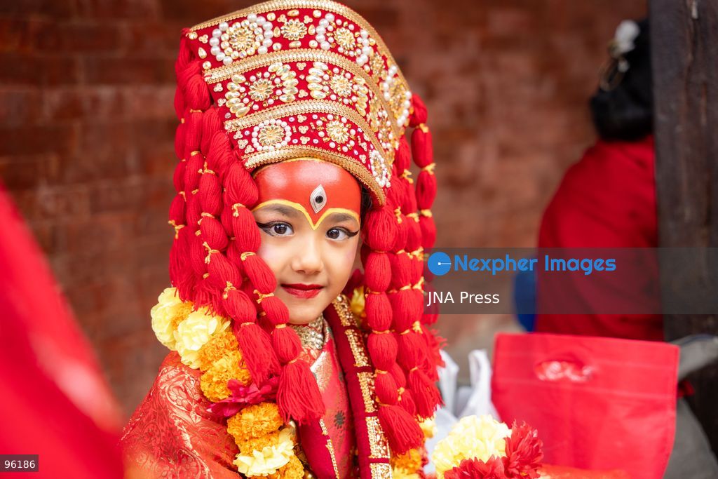 KATHMANDU, NEPAL, SEPTEMBER 24, 2026: Young girls dressed as Kumaris take part in a mass Kumari Puja at Hanuman Dhoka Durbar Square in Kathmandu on the second day of the Indra Jatra festival. Girls traditionally eligible for the ritual are worshipped as representations of the Kumari, or living goddess, during the ceremony. In Newar tradition, Kumari Puja is associated with prayers for peace, prosperity and well-being and with the blessings of Goddess Taleju Bhawani. Photo by Ghanashyam Shrestha / JNA Press. (Photo by Ghanashyam Shrestha/JNA Press via Nexpher Images)