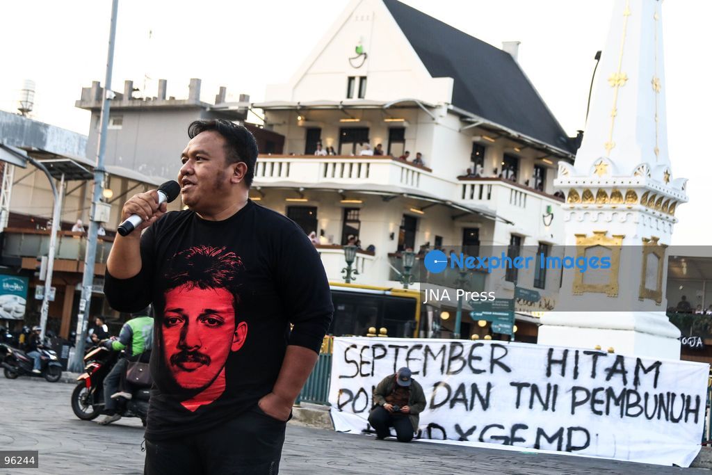 YOGYAKARTA, INDONESIA, SEPTEMBER 24, 2026: Students and civil society activists take part in the weekly Kamisan protest at Tugu Yogyakarta, commemorating 22 years since the killing of Indonesian human rights activist Munir Said Thalib. Munir died from arsenic poisoning aboard a flight to the Netherlands on September 7, 2004. Participants used the gathering to remember Munir and call for accountability in unresolved human rights cases in Indonesia. Photo by Ilham Nur Arifin / JNA Press. (Photo by Ilham Nur Arifin/JNA Press via Nexpher Images)