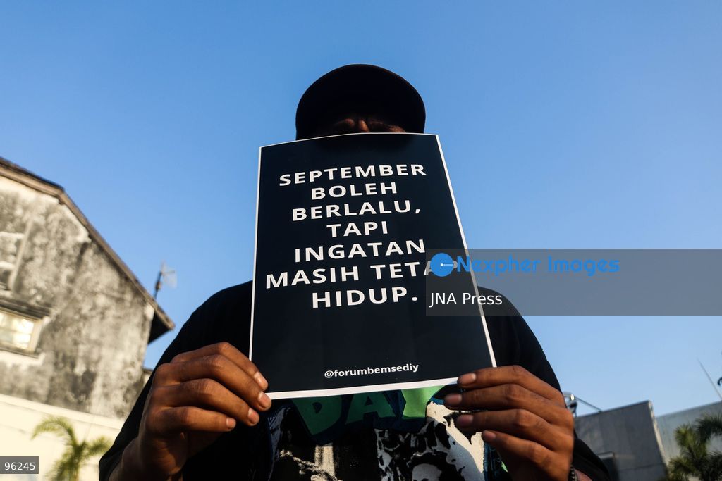 YOGYAKARTA, INDONESIA, SEPTEMBER 24, 2026: Students and civil society activists take part in the weekly Kamisan protest at Tugu Yogyakarta, commemorating 22 years since the killing of Indonesian human rights activist Munir Said Thalib. Munir died from arsenic poisoning aboard a flight to the Netherlands on September 7, 2004. Participants used the gathering to remember Munir and call for accountability in unresolved human rights cases in Indonesia. Photo by Ilham Nur Arifin / JNA Press. (Photo by Ilham Nur Arifin/JNA Press via Nexpher Images)