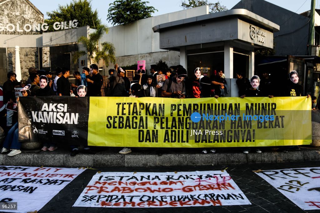 YOGYAKARTA, INDONESIA, SEPTEMBER 24, 2026: Students and civil society activists take part in the weekly Kamisan protest at Tugu Yogyakarta, commemorating 22 years since the killing of Indonesian human rights activist Munir Said Thalib. Munir died from arsenic poisoning aboard a flight to the Netherlands on September 7, 2004. Participants used the gathering to remember Munir and call for accountability in unresolved human rights cases in Indonesia. Photo by Ilham Nur Arifin / JNA Press. (Photo by Ilham Nur Arifin/JNA Press via Nexpher Images)