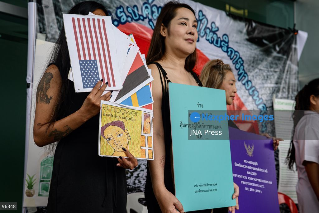 BANGKOK, THAILAND, SEPTEMBER 24, 2026: Sex workers’ rights activists demonstrate at the Ministry of Social Development and Human Security in Bangkok, calling for legislation to decriminalize sex work and provide labor protections. Thailand’s 1996 Prevention and Suppression of Prostitution Act criminalizes sex work, while rights groups are campaigning for legal recognition and access to labor and social protections. Photo by Watsawat Koktabtim / JNA Press. (Photo by Watsawat Koktabtim/JNA Press via Nexpher Images)