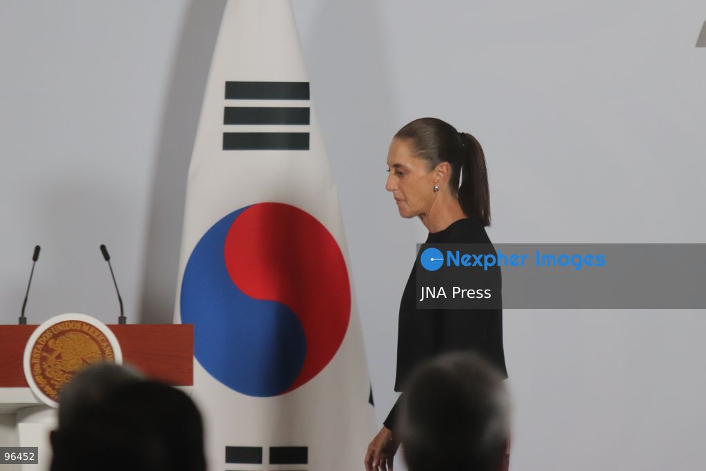 MEXICO CITY, MEXICO, SEPTEMBER 24, 2026: Mexican President Claudia Sheinbaum and South Korean President Lee Jae-myung speak during a joint press conference in the Treasury Room of the National Palace in Mexico City following bilateral talks during Lee’s state visit to Mexico. Photo by Carlos Santiago / JNA Press. (Photo by Carlos Santiago/JNA Press via Nexpher Images)