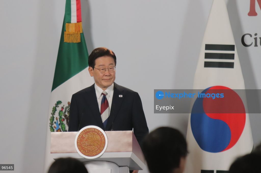 South Korea President Lee Jae-myung speaks during a news conference as part of his official visit in Mexico at the National Palace. on September 24, 2026, in Mexico City, Mexico. (Photo by Carlos Santiago/ Eyepix Group) (Photo by Carlos Santiago/ Eyepix Group/Eyepix via Nexpher Images)