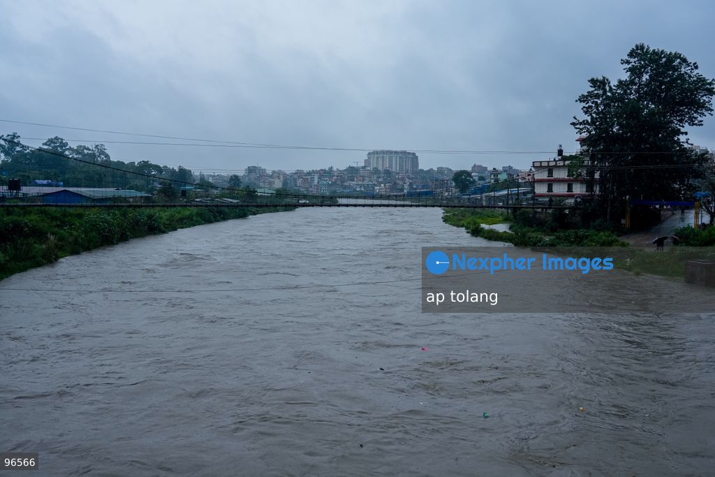 KATHMANDU, NEPAL —September 25, 2026:  The water level in the Bagmati River rises amid heavy rainfall in Kathmandu, Nepal. The rainfall has disrupted daily activities as a deep depression over the Bay of Bengal continues to influence weather conditions in the region. (Photo by ap tolang/Nexpher Images)