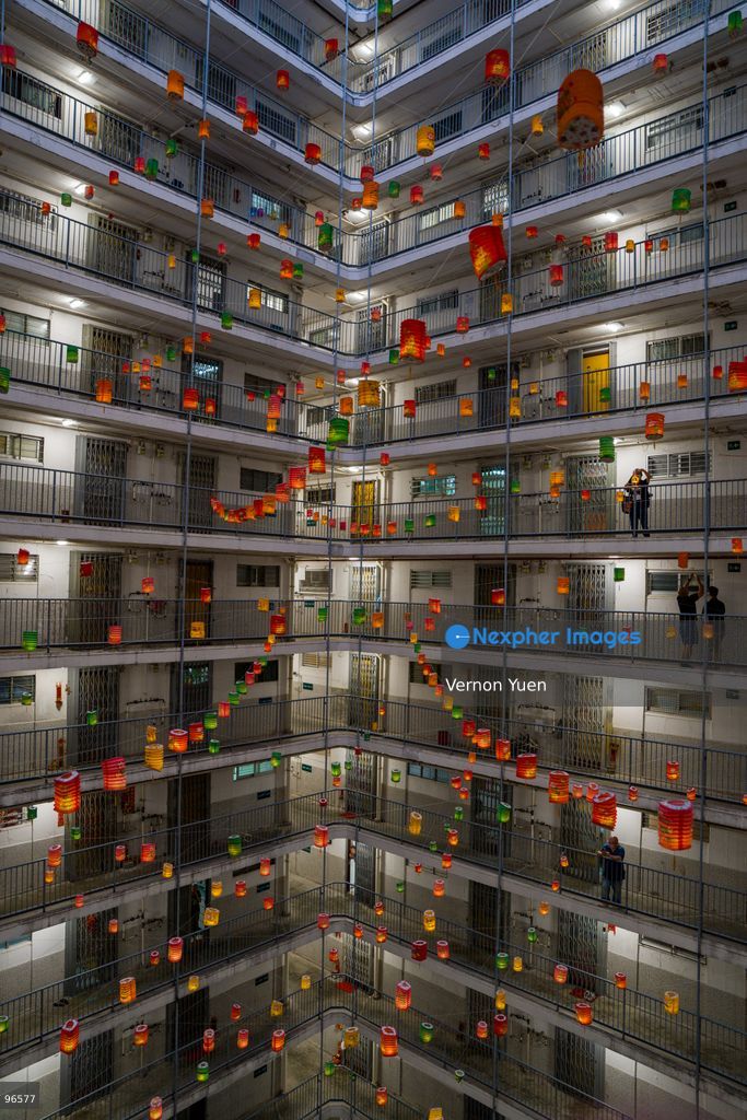 Lanterns hanging from a balcony at a housing estate on September 25, 2026 in Hong Kong. (Photo by Vernon Yuen/Nexpher Images)