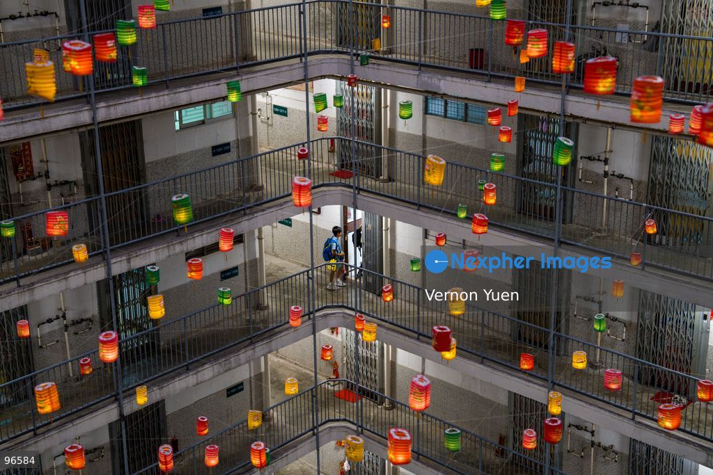 Lanterns hanging from a balcony at a housing estate on September 25, 2026 in Hong Kong. (Photo by Vernon Yuen/Nexpher Images)