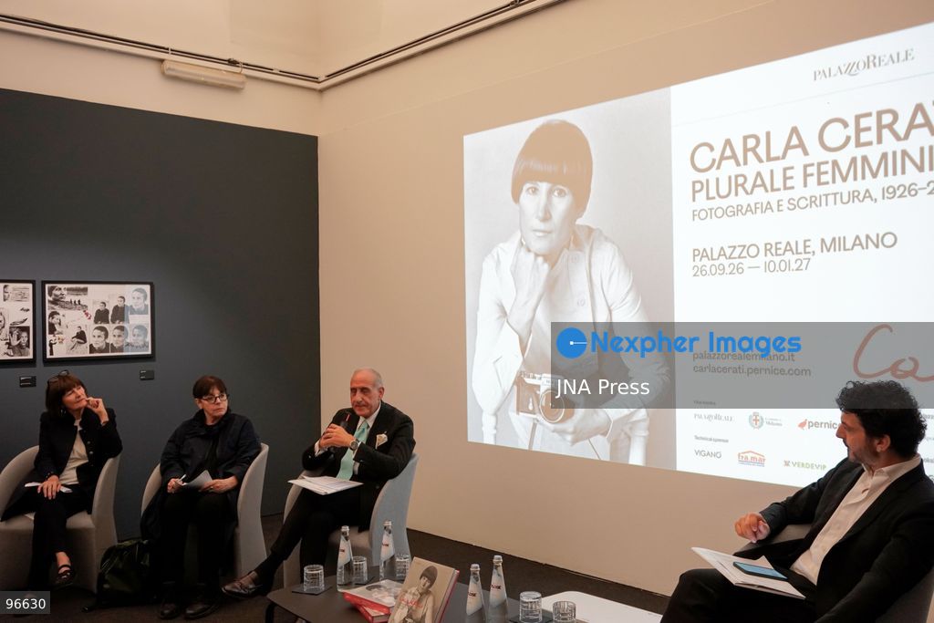 MILAN, ITALY, SEPTEMBER 25, 2026: Photographs by Italian photographer and writer Carla Cerati are displayed during a press presentation of the exhibition “Carla Cerati. Plurale femminile. Fotografia e scrittura, 1926–2026” at Palazzo Reale in Milan. The major retrospective, marking the centenary of Cerati’s birth, brings together photographs, documents, books, archival materials and videos spanning her work on Milan, portraiture, theatre, the body, memory and social change, including her landmark Morire di Classe project. The exhibition opens to the public on September 26 and runs through January 10, 2027. Photo by Calogero Russo/ JNA Press. (Photo by calogero russo/JNA Press via Nexpher Images)
