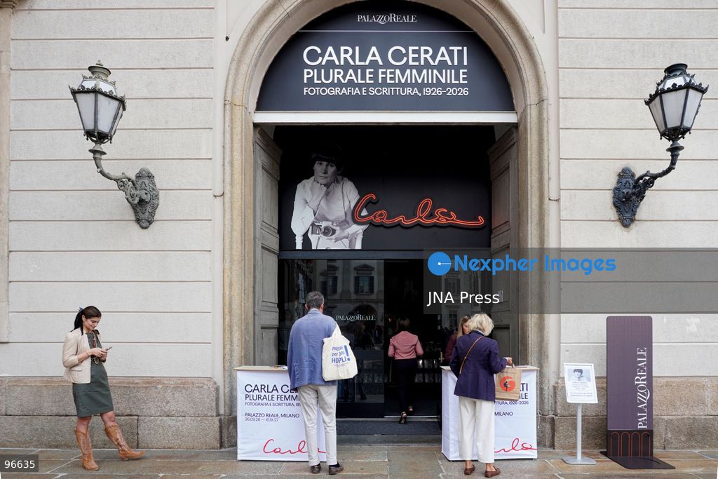 MILAN, ITALY, SEPTEMBER 25, 2026: Photographs by Italian photographer and writer Carla Cerati are displayed during a press presentation of the exhibition “Carla Cerati. Plurale femminile. Fotografia e scrittura, 1926–2026” at Palazzo Reale in Milan. The major retrospective, marking the centenary of Cerati’s birth, brings together photographs, documents, books, archival materials and videos spanning her work on Milan, portraiture, theatre, the body, memory and social change, including her landmark Morire di Classe project. The exhibition opens to the public on September 26 and runs through January 10, 2027. Photo by Calogero Russo/ JNA Press. (Photo by calogero russo/JNA Press via Nexpher Images)