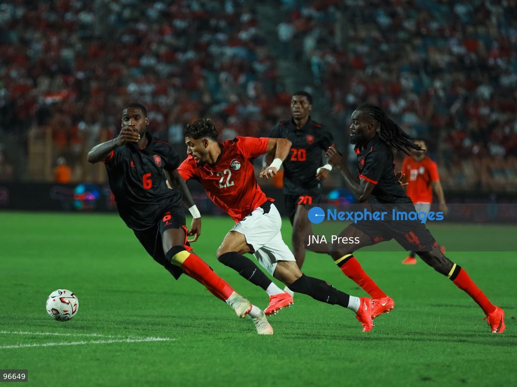CAIRO, EGYPT, SEPTEMBER 25, 2026: Players from Egypt and Angola compete during their 2027 Africa Cup of Nations qualifying match at Cairo International Stadium in Cairo. Egypt and Angola opened their Group B qualifying campaigns with a 0-0 draw, earning one point each. Photo by Abdullah Hamada / JNA Press. (Photo by Abdullah Hamada/JNA Press via Nexpher Images)