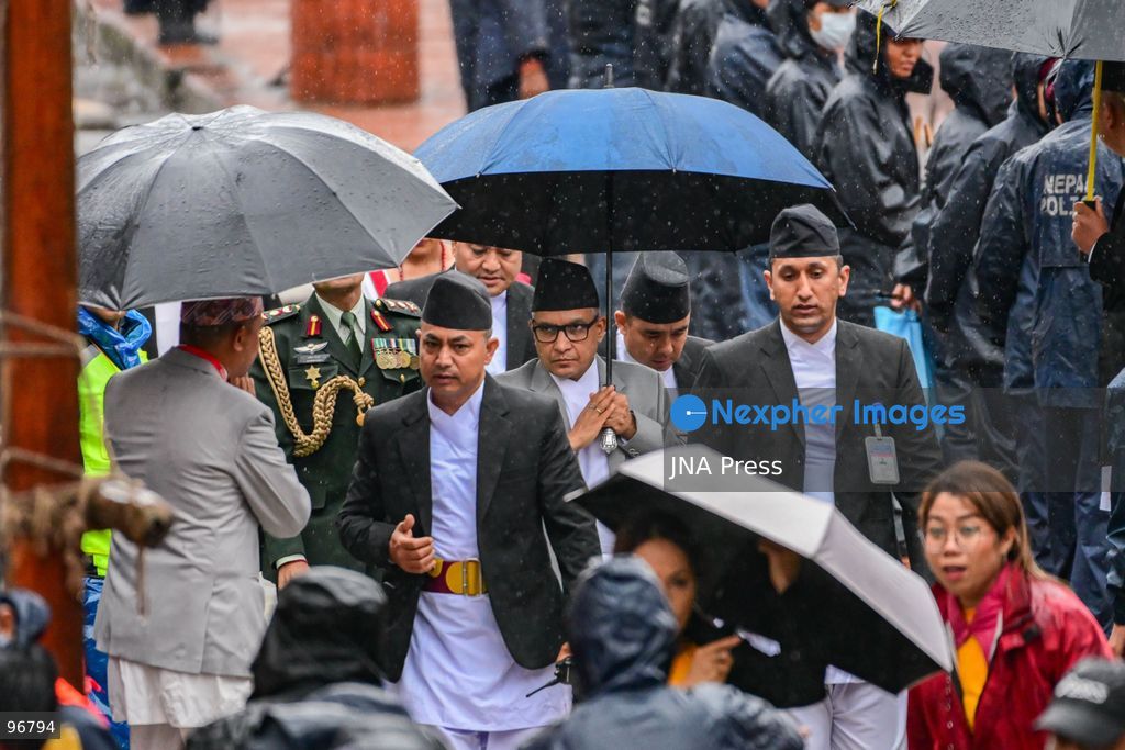 KATHMANDU, NEPAL, SEPTEMBER 25, 2026: Nepalese President Ram Chandra Paudel attends the main Indra Jatra celebrations at Hanuman Dhoka Durbar Square in Kathmandu as ceremonial chariots carrying the Living Goddess Kumari and the deities Ganesh and Bhairav begin their procession through the historic city. Vice President Ram Sahaya Prasad Yadav, Acting Prime Minister and Finance Minister Swarnim Wagle, Speaker Dol Prasad Aryal, National Assembly Chair Narayan Prasad Dahal, Chief Justice Manoj Kumar Sharma and other senior officials also attended the celebrations. Indra Jatra is one of Kathmandu Valley’s major religious and cultural festivals and features chariot processions, traditional dances and rituals associated with the Newar community. Photo by Safal Prakash Shrestha / JNA Press. (Photo by Safal Prakash Shrestha/JNA Press via Nexpher Images)