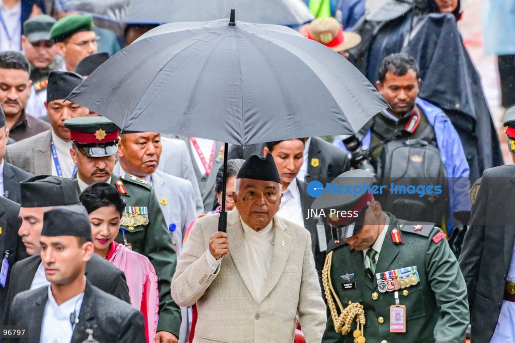 KATHMANDU, NEPAL, SEPTEMBER 25, 2026: Nepalese President Ram Chandra Paudel attends the main Indra Jatra celebrations at Hanuman Dhoka Durbar Square in Kathmandu as ceremonial chariots carrying the Living Goddess Kumari and the deities Ganesh and Bhairav begin their procession through the historic city. Vice President Ram Sahaya Prasad Yadav, Acting Prime Minister and Finance Minister Swarnim Wagle, Speaker Dol Prasad Aryal, National Assembly Chair Narayan Prasad Dahal, Chief Justice Manoj Kumar Sharma and other senior officials also attended the celebrations. Indra Jatra is one of Kathmandu Valley’s major religious and cultural festivals and features chariot processions, traditional dances and rituals associated with the Newar community. Photo by Safal Prakash Shrestha / JNA Press. (Photo by Safal Prakash Shrestha/JNA Press via Nexpher Images)