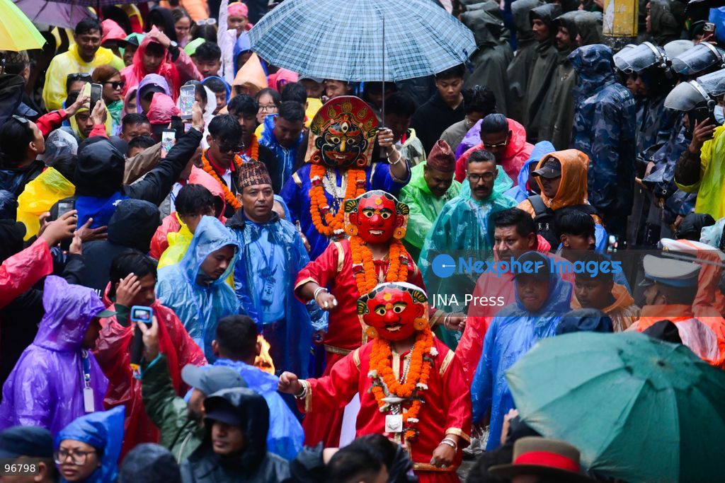 KATHMANDU, NEPAL, SEPTEMBER 25, 2026: Nepalese President Ram Chandra Paudel attends the main Indra Jatra celebrations at Hanuman Dhoka Durbar Square in Kathmandu as ceremonial chariots carrying the Living Goddess Kumari and the deities Ganesh and Bhairav begin their procession through the historic city. Vice President Ram Sahaya Prasad Yadav, Acting Prime Minister and Finance Minister Swarnim Wagle, Speaker Dol Prasad Aryal, National Assembly Chair Narayan Prasad Dahal, Chief Justice Manoj Kumar Sharma and other senior officials also attended the celebrations. Indra Jatra is one of Kathmandu Valley’s major religious and cultural festivals and features chariot processions, traditional dances and rituals associated with the Newar community. Photo by Safal Prakash Shrestha / JNA Press. (Photo by Safal Prakash Shrestha/JNA Press via Nexpher Images)