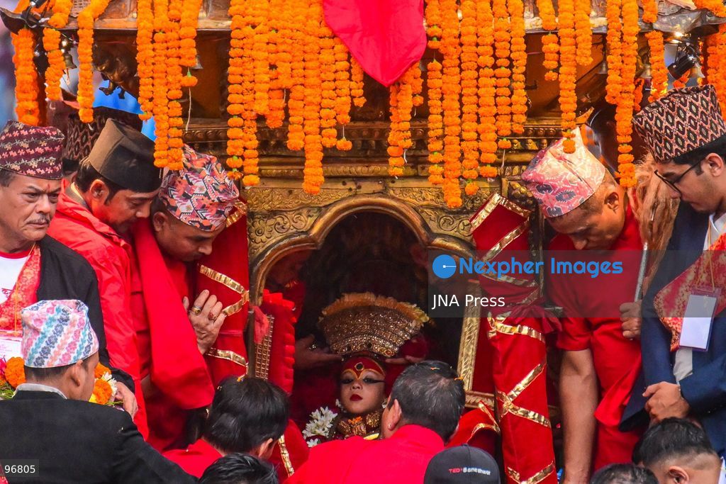 KATHMANDU, NEPAL, SEPTEMBER 25, 2026: Nepalese President Ram Chandra Paudel attends the main Indra Jatra celebrations at Hanuman Dhoka Durbar Square in Kathmandu as ceremonial chariots carrying the Living Goddess Kumari and the deities Ganesh and Bhairav begin their procession through the historic city. Vice President Ram Sahaya Prasad Yadav, Acting Prime Minister and Finance Minister Swarnim Wagle, Speaker Dol Prasad Aryal, National Assembly Chair Narayan Prasad Dahal, Chief Justice Manoj Kumar Sharma and other senior officials also attended the celebrations. Indra Jatra is one of Kathmandu Valley’s major religious and cultural festivals and features chariot processions, traditional dances and rituals associated with the Newar community. Photo by Safal Prakash Shrestha / JNA Press. (Photo by Safal Prakash Shrestha/JNA Press via Nexpher Images)