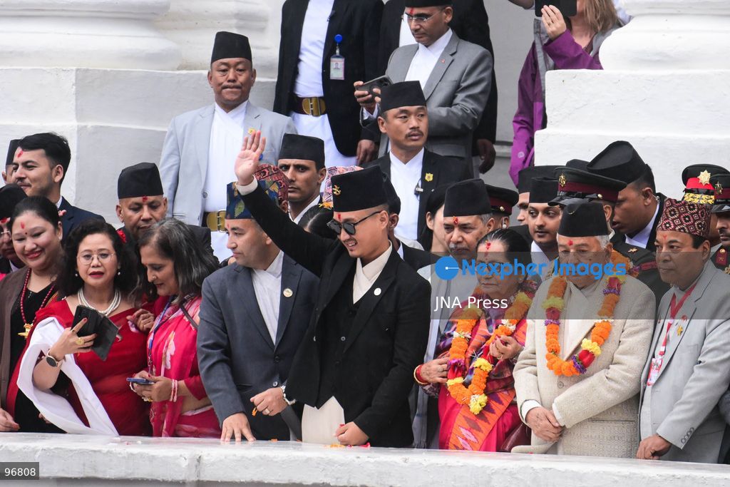 KATHMANDU, NEPAL, SEPTEMBER 25, 2026: Nepalese President Ram Chandra Paudel attends the main Indra Jatra celebrations at Hanuman Dhoka Durbar Square in Kathmandu as ceremonial chariots carrying the Living Goddess Kumari and the deities Ganesh and Bhairav begin their procession through the historic city. Vice President Ram Sahaya Prasad Yadav, Acting Prime Minister and Finance Minister Swarnim Wagle, Speaker Dol Prasad Aryal, National Assembly Chair Narayan Prasad Dahal, Chief Justice Manoj Kumar Sharma and other senior officials also attended the celebrations. Indra Jatra is one of Kathmandu Valley’s major religious and cultural festivals and features chariot processions, traditional dances and rituals associated with the Newar community. Photo by Safal Prakash Shrestha / JNA Press. (Photo by Safal Prakash Shrestha/JNA Press via Nexpher Images)